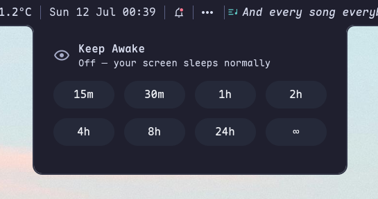 Keep Awake — a temporary idle inhibitor with a duration grid