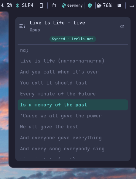 Lyrics — synced, scrolling lyrics for the current track