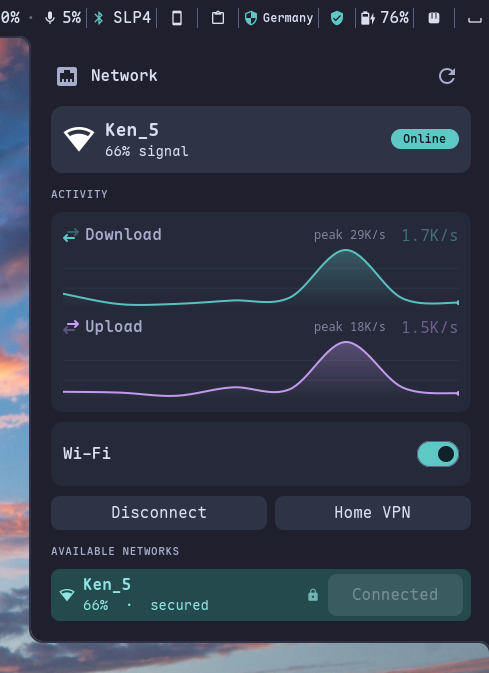 Network — Wi-Fi, wired, and VPN connections